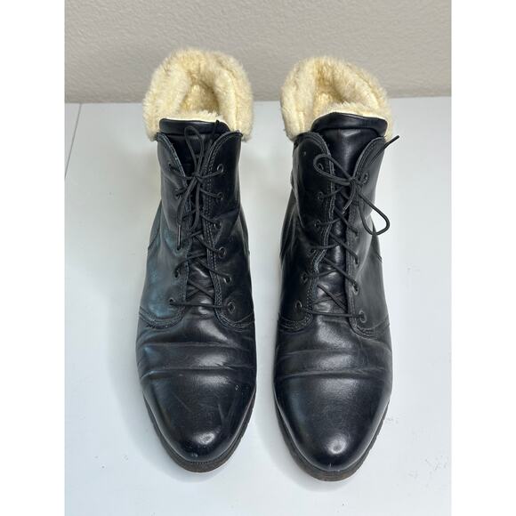 Santana Canada VTG Black Leather Sherpa Lined Boots Mid Calf Winter Biker 8.5 - Picture 4 of 14
